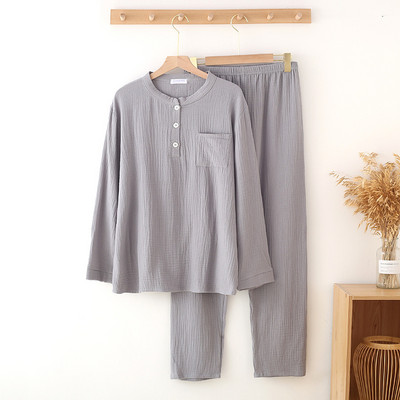 Γιαπωνέζικο φθινόπωρο Γυναικείο κρεπ βαμβακερό παντελόνι μακρυμάνικο μονόχρωμο απλές πιτζάμες κοστούμι υπηρεσίας σπιτιού Γυναικεία υπνοδωμάτια