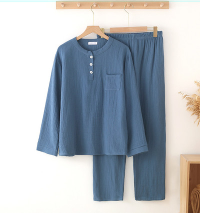 Γιαπωνέζικο φθινόπωρο Γυναικείο κρεπ βαμβακερό παντελόνι μακρυμάνικο μονόχρωμο απλές πιτζάμες κοστούμι υπηρεσίας σπιτιού Γυναικεία υπνοδωμάτια