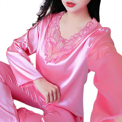 Γυναικείες Πιτζάμες Μεταξωτές Σατέν Σετ Πυτζάμες Πιτζάμες Πιτζάμες Γυναικεία Κοστούμι ύπνου Σετ δύο τεμαχίων Γυναικεία σαλόνια σε μέγεθος