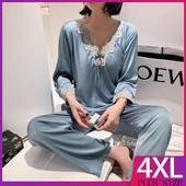 Γυναικεία Σατέν Πυτζάμες Πυτζάμες Ανοιξιάτικα Μακρυμάνικα Γυναικεία Κορεάτικη Δαντέλα Φαρδιά Oversize 4XL Σπίτι Καλοκαιρινό Σπίτι Κοστούμι