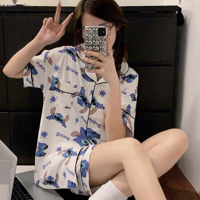 Sanrio Cinnamoroll κινουμένων σχεδίων κοντά μανίκια Y2k Σετ πιτζάμες Γυναικεία Καλοκαιρινό χαριτωμένο Γλυκιά Ομορφιά Φοιτητική ρίγα Αρχική Πυτζάμες Ρούχα