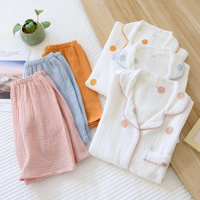 2 ΤΕΜ Γυναικεία Σετ Πυτζάμες Γλυκά χαριτωμένα πουά μόδας καλοκαιρινά κοντομάνικα σπίτια Κορεατικά ελαστικά παντελόνια φαρδιά πυζά