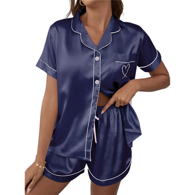 Set pijamale sexy din imitație de mătase pentru femei, pijamale din satin moale, cu mâneci scurte, două piese, set de pijamale, cu nasturi, mărime mare, M-2XL