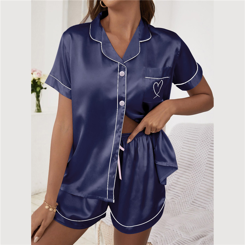 Set pijamale sexy din imitație de mătase pentru femei, pijamale din satin moale, cu mâneci scurte, două piese, set de pijamale, cu nasturi, mărime mare, M-2XL
