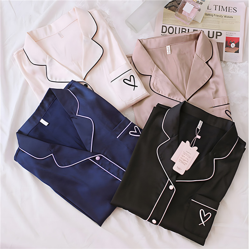 Set pijamale sexy din imitație de mătase pentru femei, pijamale din satin moale, cu mâneci scurte, două piese, set de pijamale, cu nasturi, mărime mare, M-2XL