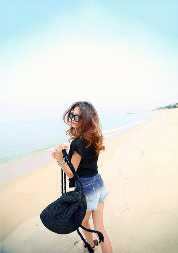 Καλοκαιρινό γυναικείο ψάθινο σακίδιο πλάτης Χειροποίητο τσαντάκι παραλίας Σακίδιο με κορδόνι πλεκτή Τσάντα ώμου με κροσέ Τσάντα ταξιδιού