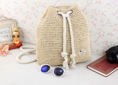 Καλοκαιρινό γυναικείο ψάθινο σακίδιο πλάτης Χειροποίητο τσαντάκι παραλίας Σακίδιο με κορδόνι πλεκτή Τσάντα ώμου με κροσέ Τσάντα ταξιδιού