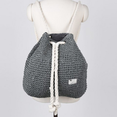 Καλοκαιρινό γυναικείο ψάθινο σακίδιο πλάτης Χειροποίητο τσαντάκι παραλίας Σακίδιο με κορδόνι πλεκτή Τσάντα ώμου με κροσέ Τσάντα ταξιδιού