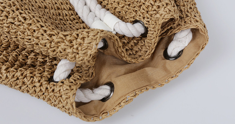 Καλοκαιρινό γυναικείο ψάθινο σακίδιο πλάτης Χειροποίητο τσαντάκι παραλίας Σακίδιο με κορδόνι πλεκτή Τσάντα ώμου με κροσέ Τσάντα ταξιδιού