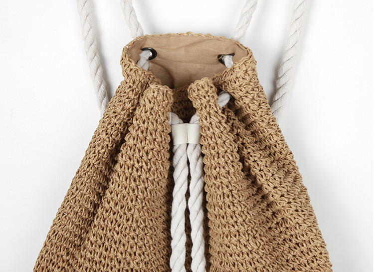 Καλοκαιρινό γυναικείο ψάθινο σακίδιο πλάτης Χειροποίητο τσαντάκι παραλίας Σακίδιο με κορδόνι πλεκτή Τσάντα ώμου με κροσέ Τσάντα ταξιδιού