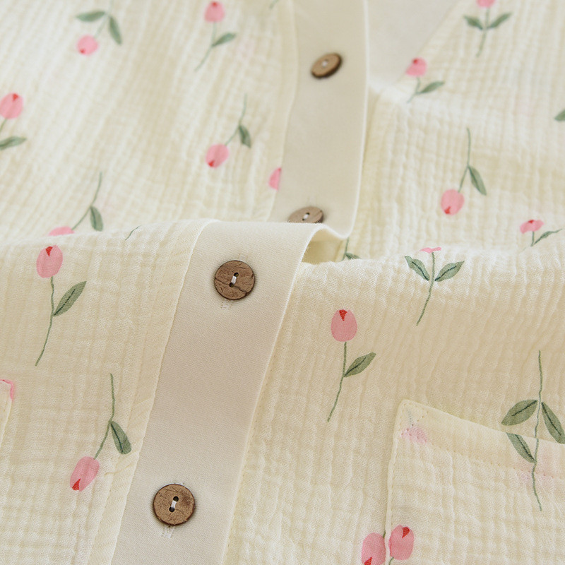 Japanska nova jesenska ženska pidžama plus veličine Hlače dugih rukava Dvodijelni set 100% pamuk krep salonke Tanko odijelo s V izrezom