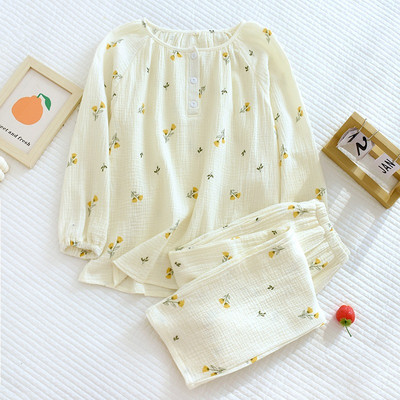 Νέες γυναικείες πιτζάμες Άνοιξη και Καλοκαίρι Μακρυμάνικο παντελόνι 2 τεμαχίων βαμβακερό κρεπ Μεγάλο μέγεθος Χαριτωμένο πουλόβερ τουλίπα Στολή υπηρεσίας σπιτιού