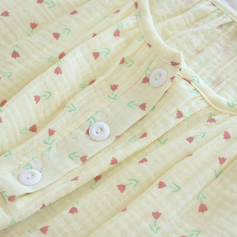 Νέες γυναικείες πιτζάμες Άνοιξη και Καλοκαίρι Μακρυμάνικο παντελόνι 2 τεμαχίων βαμβακερό κρεπ Μεγάλο μέγεθος Χαριτωμένο πουλόβερ τουλίπα Στολή υπηρεσίας σπιτιού