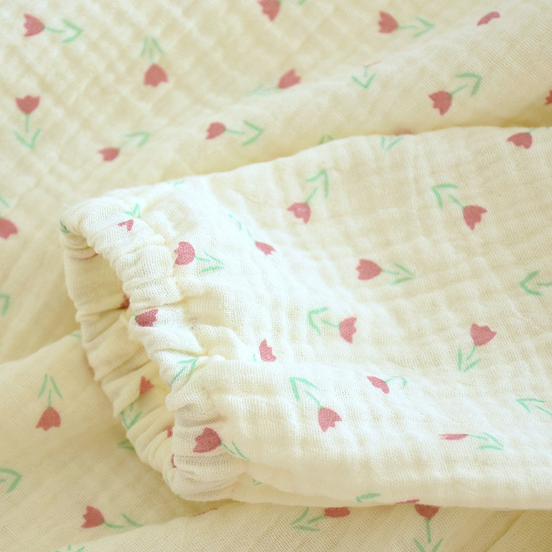 Νέες γυναικείες πιτζάμες Άνοιξη και Καλοκαίρι Μακρυμάνικο παντελόνι 2 τεμαχίων βαμβακερό κρεπ Μεγάλο μέγεθος Χαριτωμένο πουλόβερ τουλίπα Στολή υπηρεσίας σπιτιού