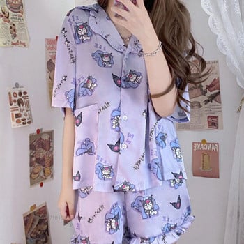 Sanrio Kuromi Hello Kitty Melody Κοντές πιτζάμες για γυναίκες Kawaii Cartoon Loose Sleepwear Σετ Πυτζάμες Καλοκαιρινά νέα κοντά ρούχα