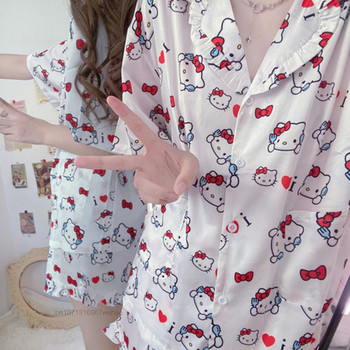 Sanrio Kuromi Hello Kitty Melody Κοντές πιτζάμες για γυναίκες Kawaii Cartoon Loose Sleepwear Σετ Πυτζάμες Καλοκαιρινά νέα κοντά ρούχα