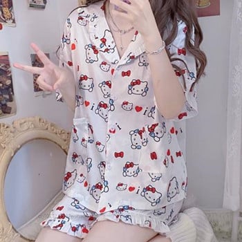 Sanrio Kuromi Hello Kitty Melody Κοντές πιτζάμες για γυναίκες Kawaii Cartoon Loose Sleepwear Σετ Πυτζάμες Καλοκαιρινά νέα κοντά ρούχα