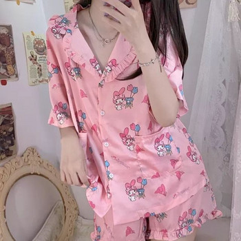 Sanrio Kuromi Hello Kitty Melody Κοντές πιτζάμες για γυναίκες Kawaii Cartoon Loose Sleepwear Σετ Πυτζάμες Καλοκαιρινά νέα κοντά ρούχα