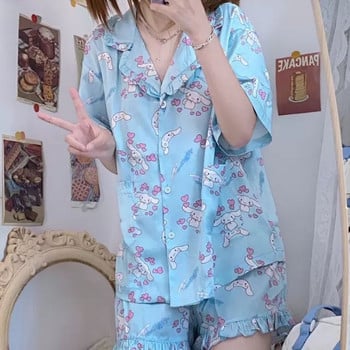 Sanrio Kuromi Hello Kitty Melody Κοντές πιτζάμες για γυναίκες Kawaii Cartoon Loose Sleepwear Σετ Πυτζάμες Καλοκαιρινά νέα κοντά ρούχα