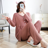 Fdfklak 2022 Ρούχα εγκυμοσύνης Κοστούμι με V λαιμόκοψη Πυτζάμα εγκυμοσύνης μακρυμάνικο πυζά νοσηλευτικό ανοιξιάτικο φθινόπωρο σετ θηλασμού