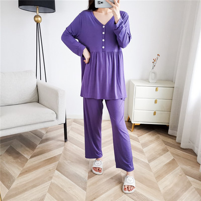 Fdfklak 2022 Ρούχα εγκυμοσύνης Κοστούμι με V λαιμόκοψη Πυτζάμα εγκυμοσύνης μακρυμάνικο πυζά νοσηλευτικό ανοιξιάτικο φθινόπωρο σετ θηλασμού