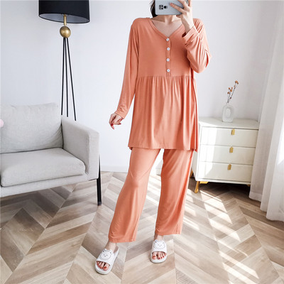 Fdfklak 2022 Ρούχα εγκυμοσύνης Κοστούμι με V λαιμόκοψη Πυτζάμα εγκυμοσύνης μακρυμάνικο πυζά νοσηλευτικό ανοιξιάτικο φθινόπωρο σετ θηλασμού