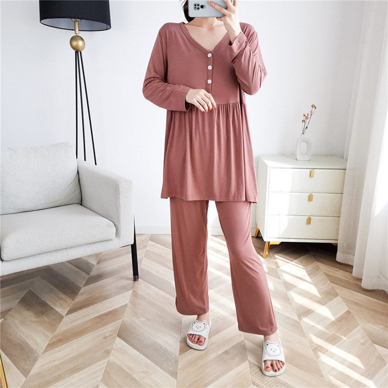 Fdfklak 2022 Ρούχα εγκυμοσύνης Κοστούμι με V λαιμόκοψη Πυτζάμα εγκυμοσύνης μακρυμάνικο πυζά νοσηλευτικό ανοιξιάτικο φθινόπωρο σετ θηλασμού