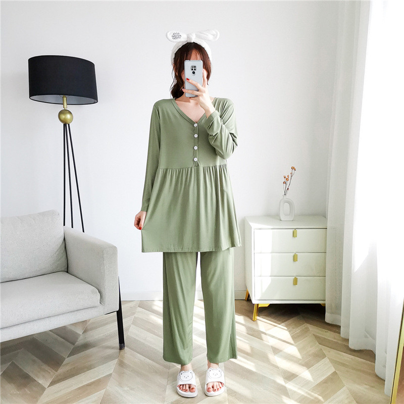 Fdfklak 2022 Ρούχα εγκυμοσύνης Κοστούμι με V λαιμόκοψη Πυτζάμα εγκυμοσύνης μακρυμάνικο πυζά νοσηλευτικό ανοιξιάτικο φθινόπωρο σετ θηλασμού