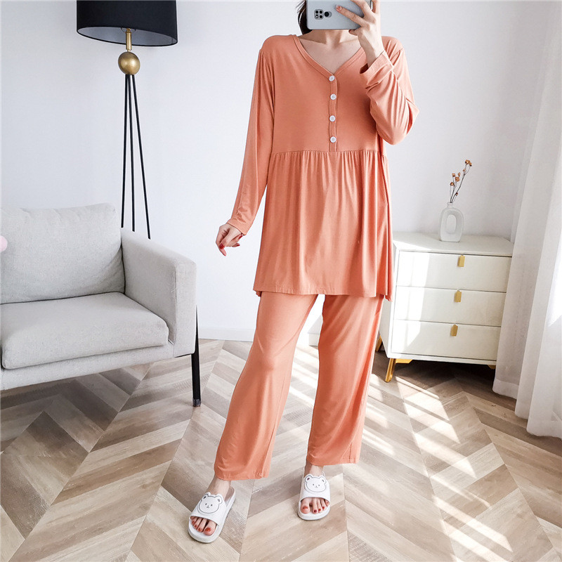 Fdfklak 2022 Ρούχα εγκυμοσύνης Κοστούμι με V λαιμόκοψη Πυτζάμα εγκυμοσύνης μακρυμάνικο πυζά νοσηλευτικό ανοιξιάτικο φθινόπωρο σετ θηλασμού