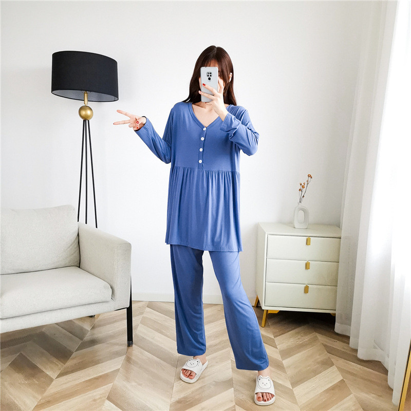 Fdfklak 2022 Ρούχα εγκυμοσύνης Κοστούμι με V λαιμόκοψη Πυτζάμα εγκυμοσύνης μακρυμάνικο πυζά νοσηλευτικό ανοιξιάτικο φθινόπωρο σετ θηλασμού