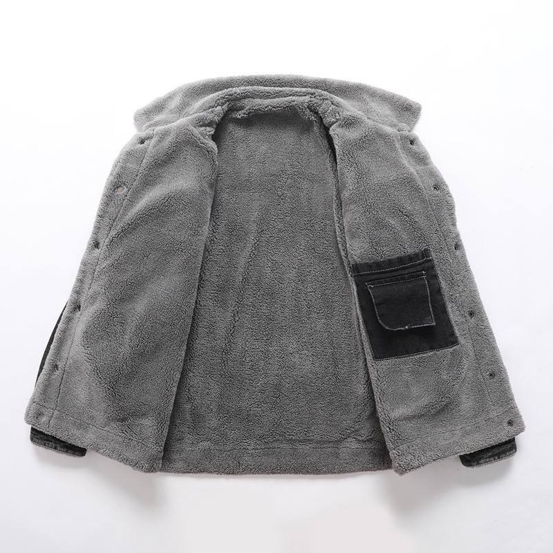 Χειμερινό ανδρικό μπουφάν με πέτο αρνίσιο τζιν μπουφάν υψηλής ποιότητας Casual στενό ζεστό ανδρικό μπουφάν με βαμβακερή επένδυση