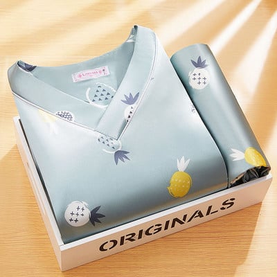 Καλοκαιρινή κοντομάνικη γυναικεία πιτζάμες Ice Silk Thin Section Simulation Silk δύο τεμαχίων Home Service Night Wear Women Set Pijama