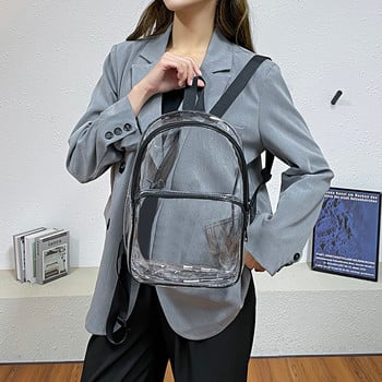 Διαφανές PVC γυναικείο σακίδιο πλάτης Μονόχρωμο Casual Clear αδιάβροχες σχολικές τσάντες Γυναικείες τσάντες ώμου ταξιδιού Σακίδιο