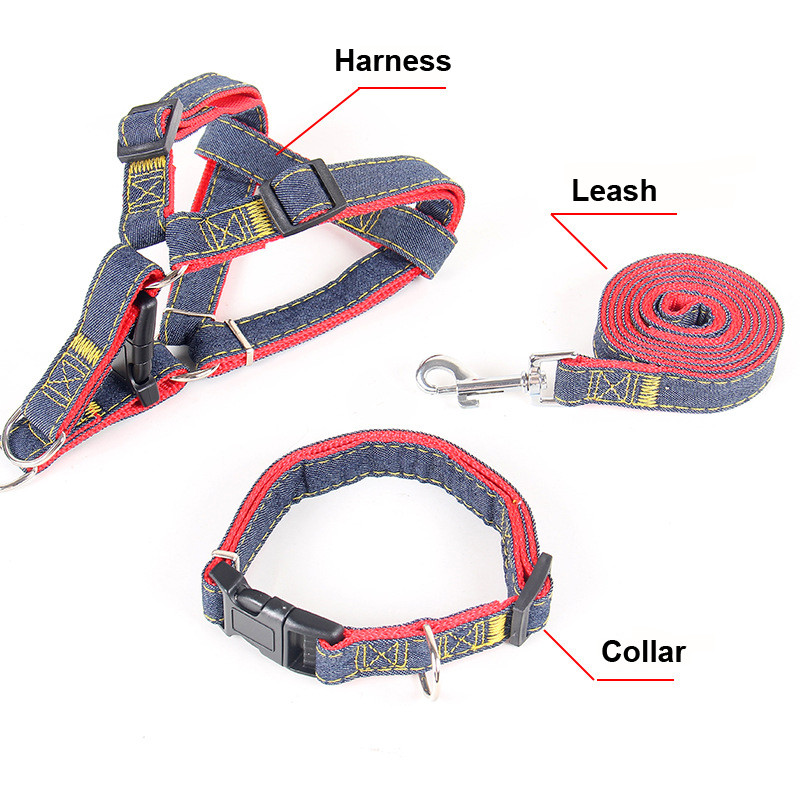 Jean ρυθμιζόμενο λουρί σκύλου για γάτα κολάρο λουριών γιλέκου κουτάβι Μικρό σκυλί για περπάτημα σε εξωτερικό χώρο Chihuahua Terrier Schnauzer