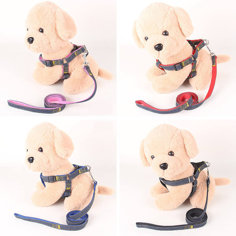 Jean ρυθμιζόμενο λουρί σκύλου για γάτα κολάρο λουριών γιλέκου κουτάβι Μικρό σκυλί για περπάτημα σε εξωτερικό χώρο Chihuahua Terrier Schnauzer