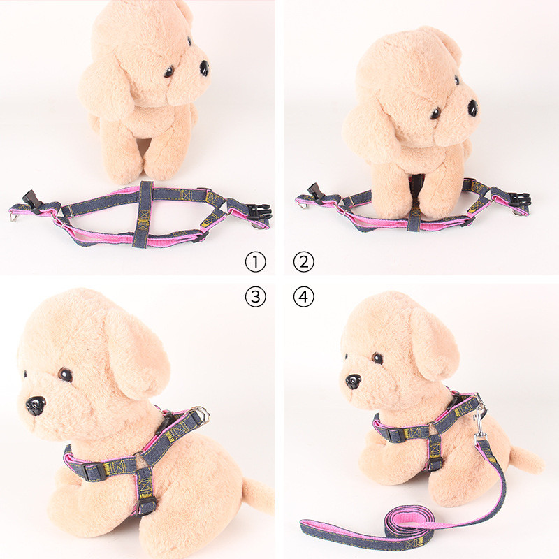 Jean ρυθμιζόμενο λουρί σκύλου για γάτα κολάρο λουριών γιλέκου κουτάβι Μικρό σκυλί για περπάτημα σε εξωτερικό χώρο Chihuahua Terrier Schnauzer