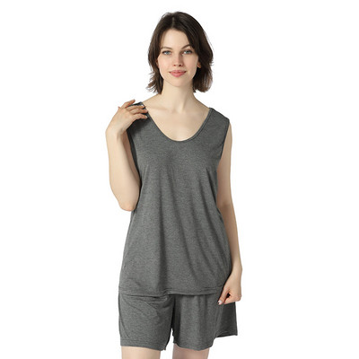 Дамски модални пижами с голям размер 2 бр. Спално облекло Летен ежедневен свободен комплект за сън Домашен къс спално облекло без ръкави 6XL 7XL