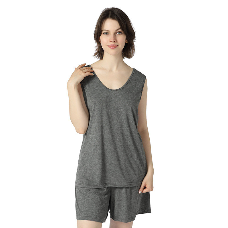 Дамски модални пижами с голям размер 2 бр. Спално облекло Летен ежедневен свободен комплект за сън Домашен къс спално облекло без ръкави 6XL 7XL