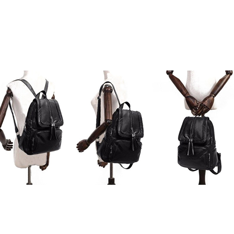 Euroopa Ameerika narmastega ühevärviline seljakott naistele, must reisisünnipäevakingitus, lihtne moekott, tõmblukk
