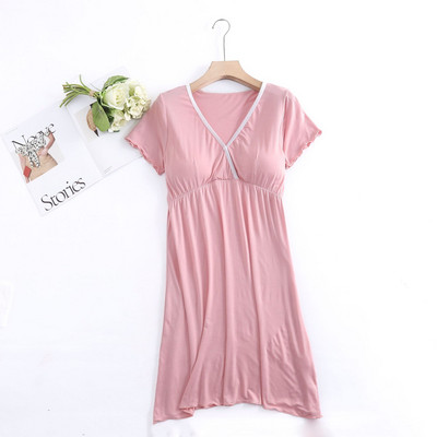 Fdfklak Νέα άφιξη Καλοκαιρινό κοντομάνικο φόρεμα νοσηλείας για έγκυες γυναίκες Φόρεμα εγκυμοσύνης με λαιμόκοψη Μασίφ νυχτικό πιτζάμα