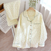 Νέο ανοιξιάτικο και φθινόπωρο σετ γυναικείες πιτζάμες 100% βαμβακερό κρεπ μακρυμάνικο παντελόνι δύο τεμαχίων χαριτωμένο πέτο τουλίπα Γυναικεία ρούχα για το σπίτι