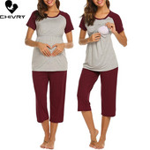 Uus rasedate naiste pidžaamakomplekt Raseduse lühikeste varrukatega imetamiseks mõeldud T-särgi topid kärbitud pükstega pidžaamakomplekti ülikond