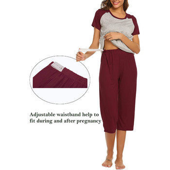 Нов пижамен комплект за бременни жени с къс ръкав за бременни, тениска за кърмене, горнища с изрязани панталони, пижамен комплект, костюм