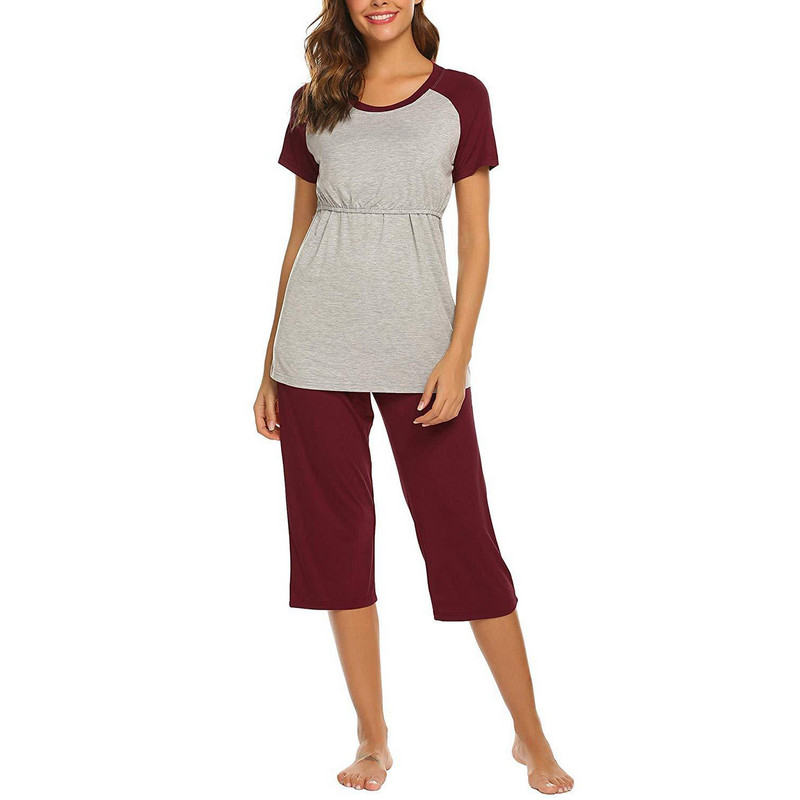 Uus rasedate naiste pidžaamakomplekt Raseduse lühikeste varrukatega imetamiseks mõeldud T-särgi topid kärbitud pükstega pidžaamakomplekti ülikond