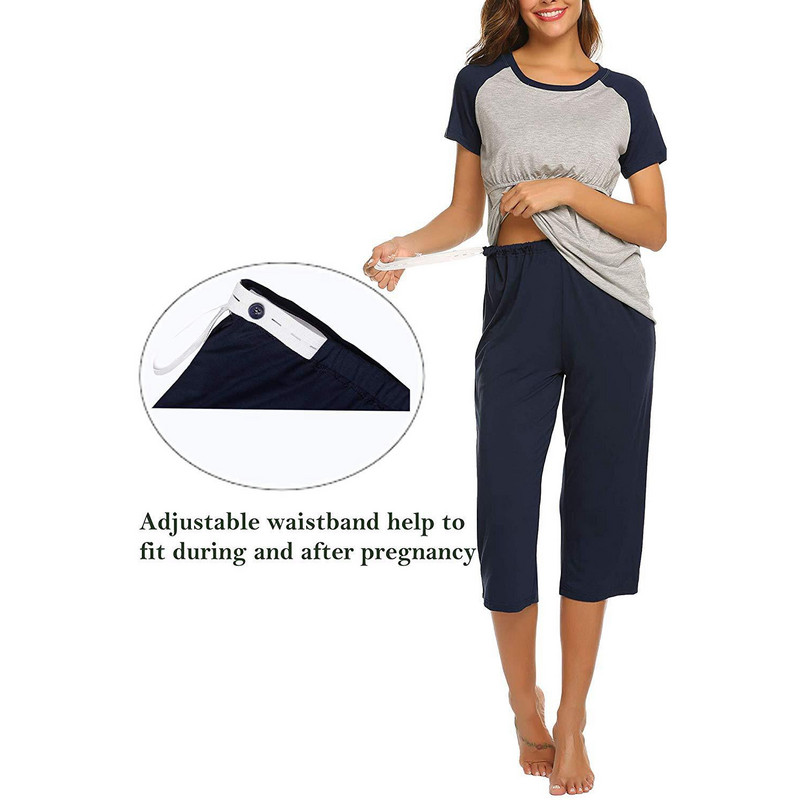 Uus rasedate naiste pidžaamakomplekt Raseduse lühikeste varrukatega imetamiseks mõeldud T-särgi topid kärbitud pükstega pidžaamakomplekti ülikond