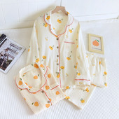 Πιτζάμες κρεπ από 100% βαμβάκι 2023 Φθινόπωρο Νέο Σετ Πιτζάμες Γυναικεία Σαλόνια Μακρυμάνικο Παντελόνι Γυναικεία Πιτζάμες Πυτζάμες