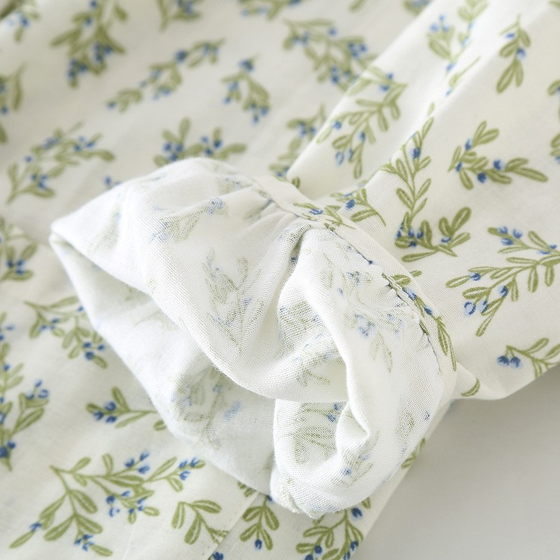 Άνοιξη 2023 Νέο σετ κρεπ βαμβακερές πιτζάμες με μακρυμάνικη γυναικεία πιτζάμες ύπνου με λουλούδια στάμπα για το σπίτι Πυτζάμες Νυχτικά ρούχα