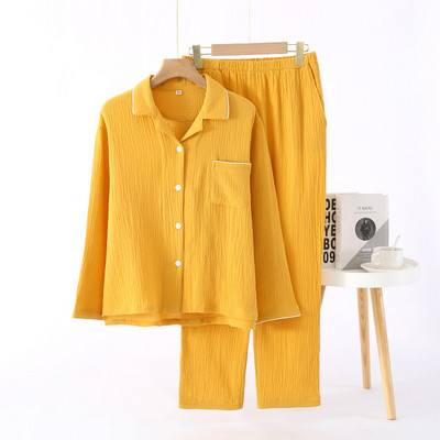 ΝΕΑ 100% κρεπ βαμβακερή πιτζάμες γυναικεία ανοιξιάτικη και φθινοπωρινή λεπτή μασίφ μακρυμάνικη υπηρεσία σπιτιού Γυναικεία απλή φαρδιά casual κοστούμι