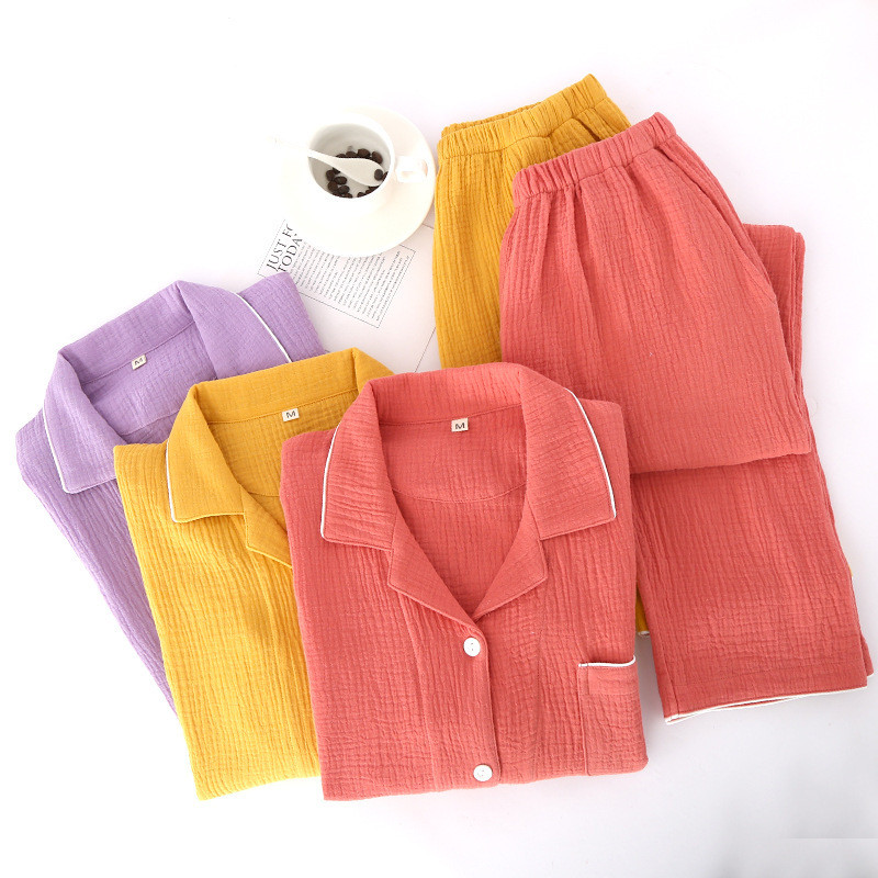 ΝΕΑ 100% κρεπ βαμβακερή πιτζάμες γυναικεία ανοιξιάτικη και φθινοπωρινή λεπτή μασίφ μακρυμάνικη υπηρεσία σπιτιού Γυναικεία απλή φαρδιά casual κοστούμι