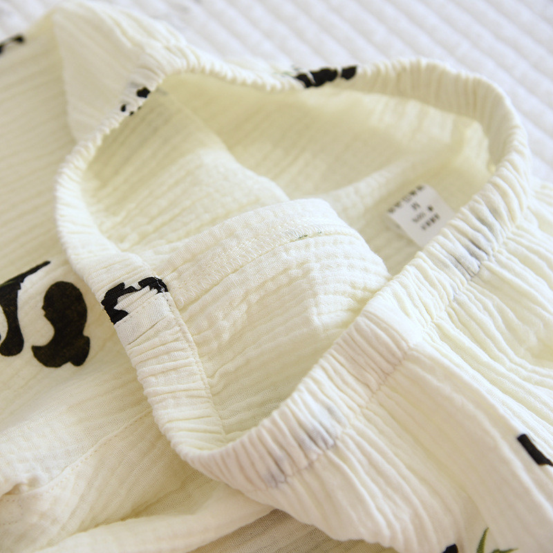 100% puuvillane krepp lahtine pidžaamakomplekt naiste pikkade varrukatega püksid koduülikond Cute Panda Print Pidžaamad naiste lihtsad pidžaamad 2tk